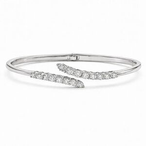 Natural Diamond Cuff Bracelet 1/4 ct 925 Sterling Silver Hinged Diamond Bangle